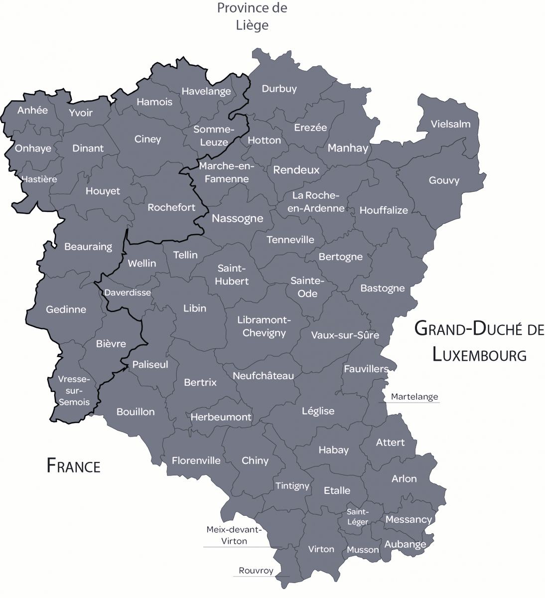 Carte d'une partie de la Province de Namur et de la Province du Luxembourg